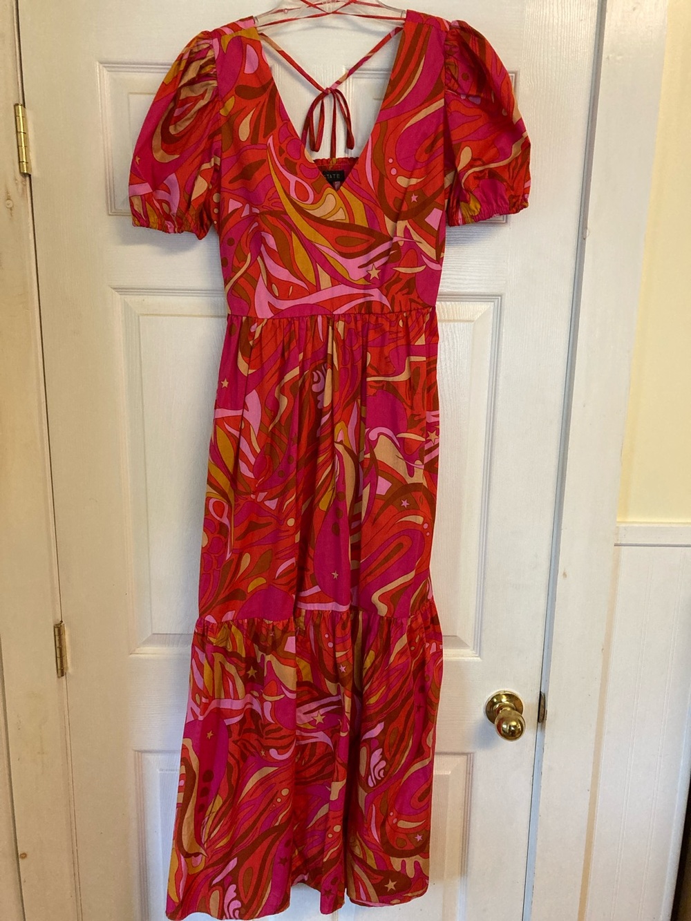 1.State Peasant Maxi Dress: Open Back